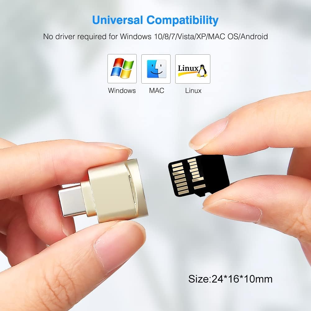 leizhan Type C Micro SD/TF Card Reader with Keychain,USB C to Micro SD SDHC SDXC OTG Memory Reader, Type C Card Reader Adapter Compatible for Mac Windows Lixus Samsung Galaxy - Silver thumbnail