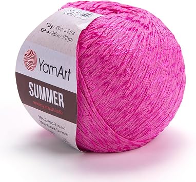 Yarn Art Summer Cotton Blend Yarn with Various Solid and Pastel Colors 1.7 0Z 50 GR 370 YDS for Summer and Spring Knitting Projects, Pack of 1 45- Fushia