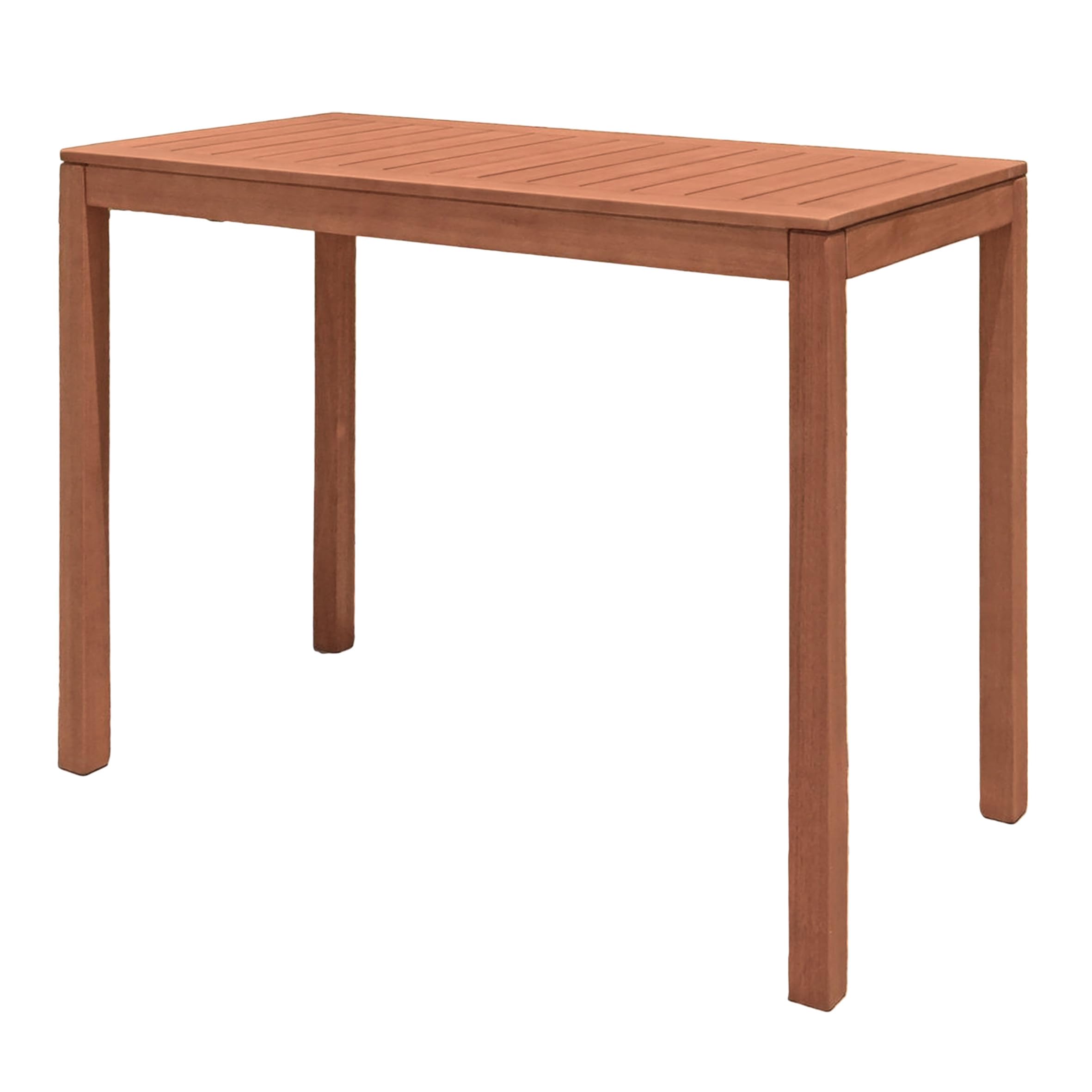 Mesa alta de jardín de eucalipto, barnizada, soporta hasta 25 kg, 120 x 60 cm, para exteriores, de madera maciza FSC marrón, mesa alta de bistró, mesa de fiesta, mesa rectangular