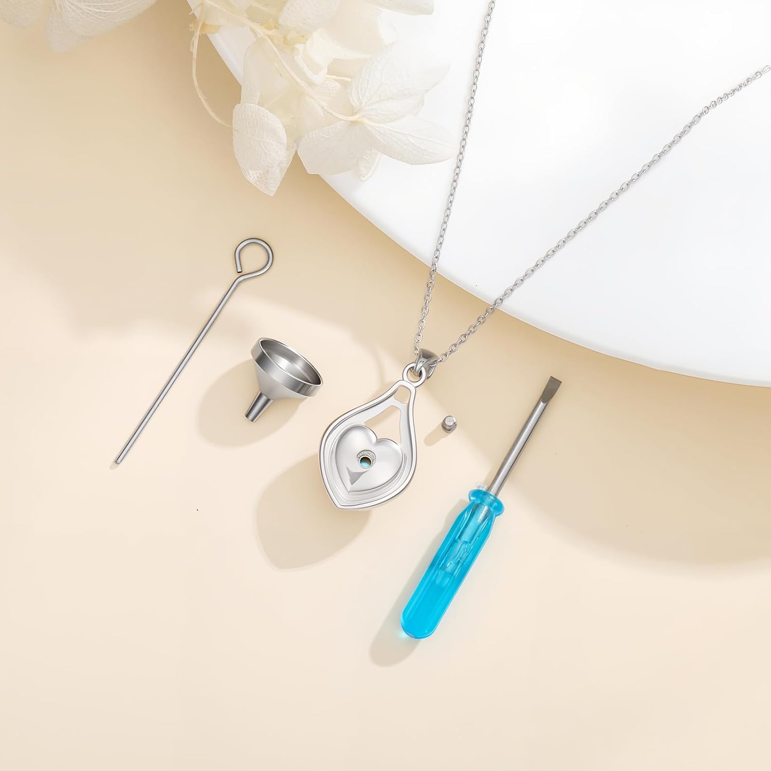 925 Sterling Silver Teardrop Urn Necklace for Ashes, Heart Shape Moonstone Memorial Keepsake Pendant Cremation Jewelry Gift for Ashes for Women Her Wife Mom Sister Friends 18+2" - Image 3