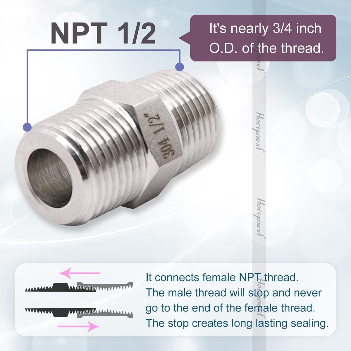 Snapklik.com : Horiznext Npt 1/2 Stainless Steel Hex Pipe Fitting, 3000 ...