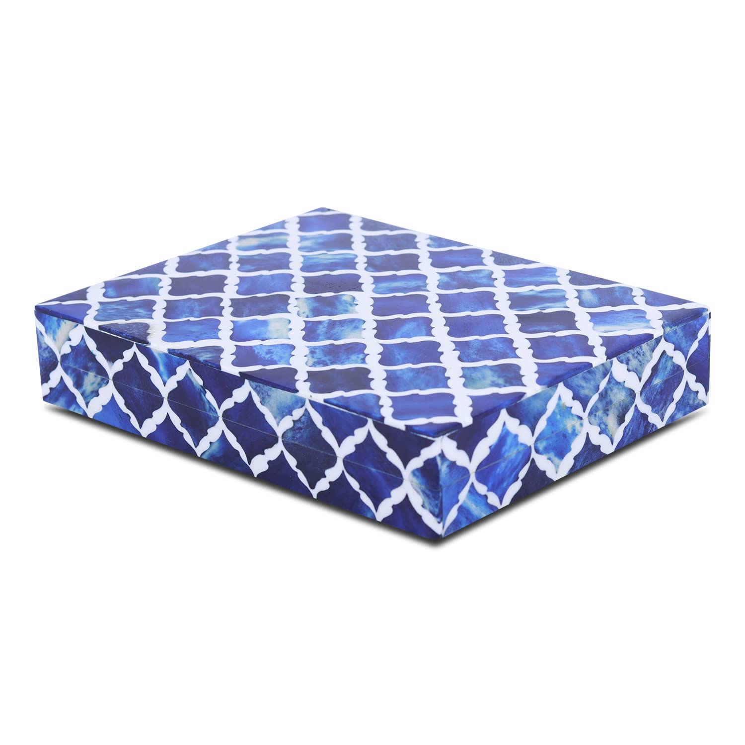 Handicrafts Home Handmade Moroccan Pattern Inspired Decorative Box - Small Storage Organizer for Neck Chains, Watches, Memory Keepsakes - Boho Style Treasure Box, Multipurpose Gift - Blue, 6x8x1.5