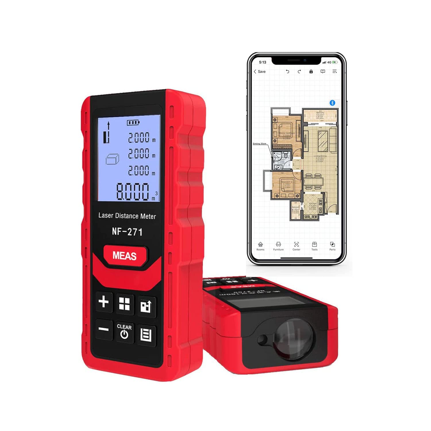 DMG TECH Laser Distance Meter, 50M/165ft Portable Handheld Digital Laser Range Finder, M/in/Ft Unit Switching, Backlit LCD Display, Measure Distance, Pythagorean, Area and Volume