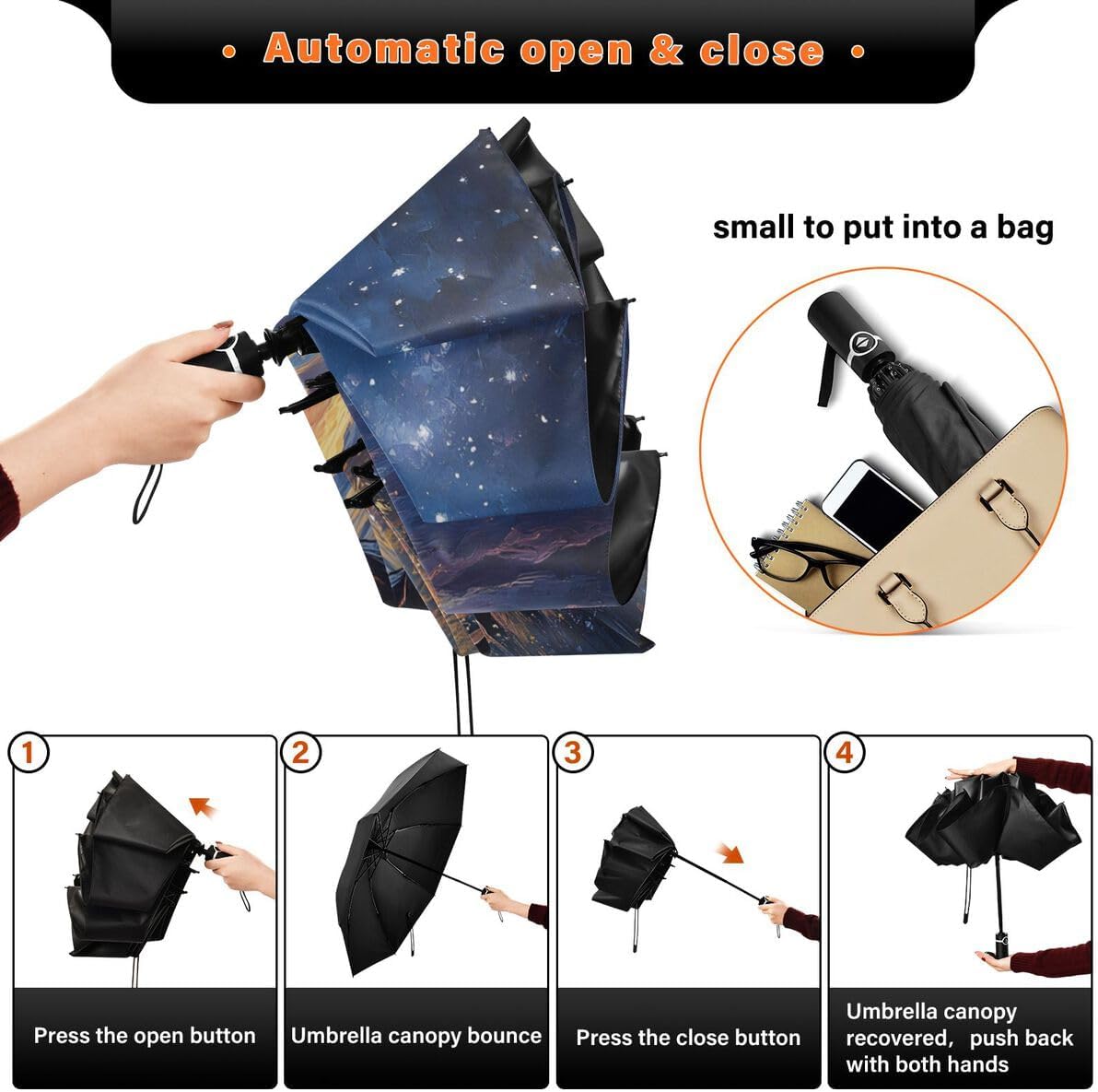 ALAZA Folding Umbrella Inverted Umbrella Automatic Open Close Compact Umbrella Portable Large for Rain Sun UV Protection Windproof