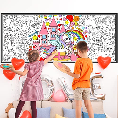 Dvbonike Jumbo Valentine’s Day Coloring Poster Giant Unicorn Diy Drawing Paper Art Blank Banner 55.1 X 23.6 Inch Coloring Wall Decoration School Group Activities For Kids Arts Craft Party Suppiles #TOP5