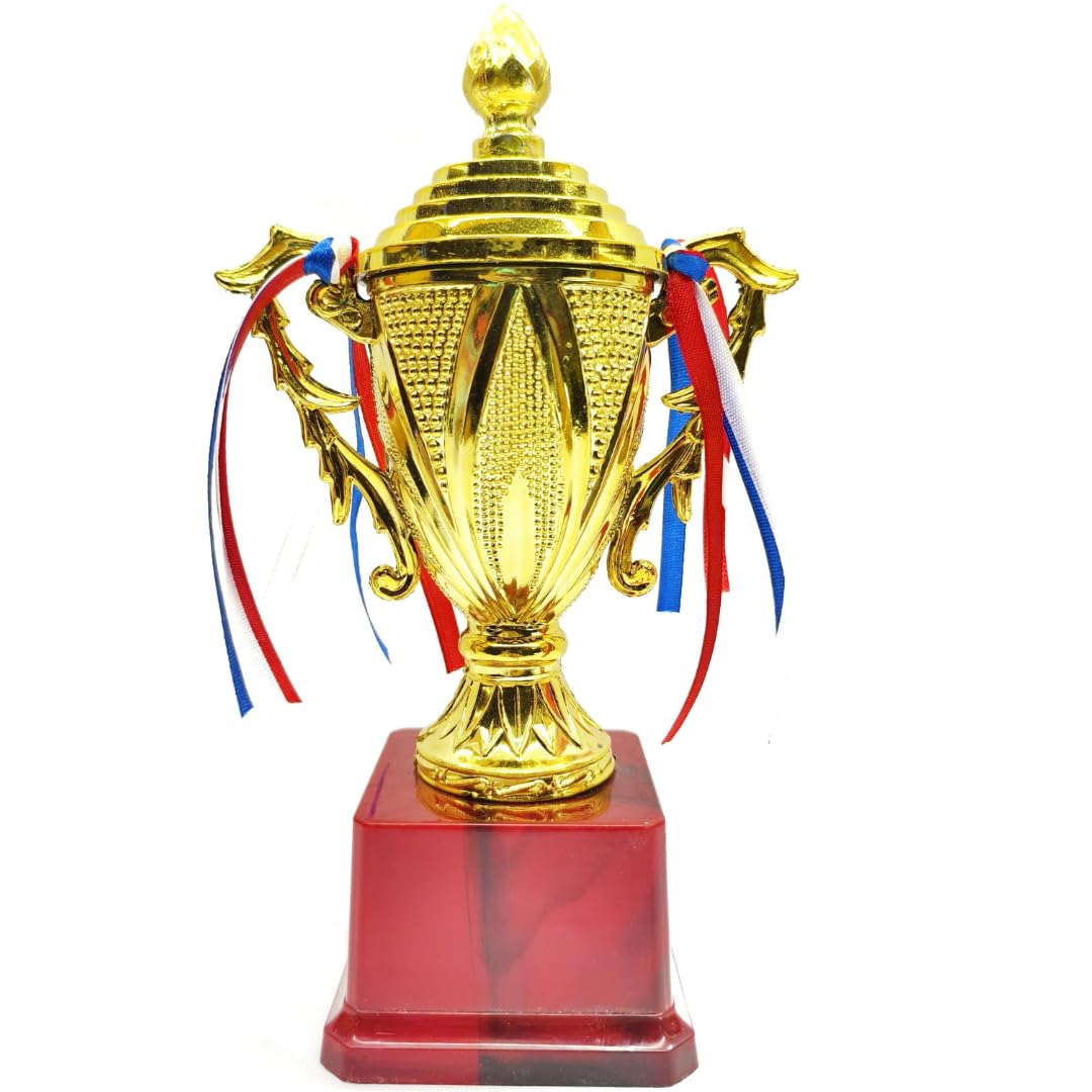 Gold Trophy Cup with Red Base and Tricolor Ribbons, Decorative Award Trophy (Large) FC305-image-8