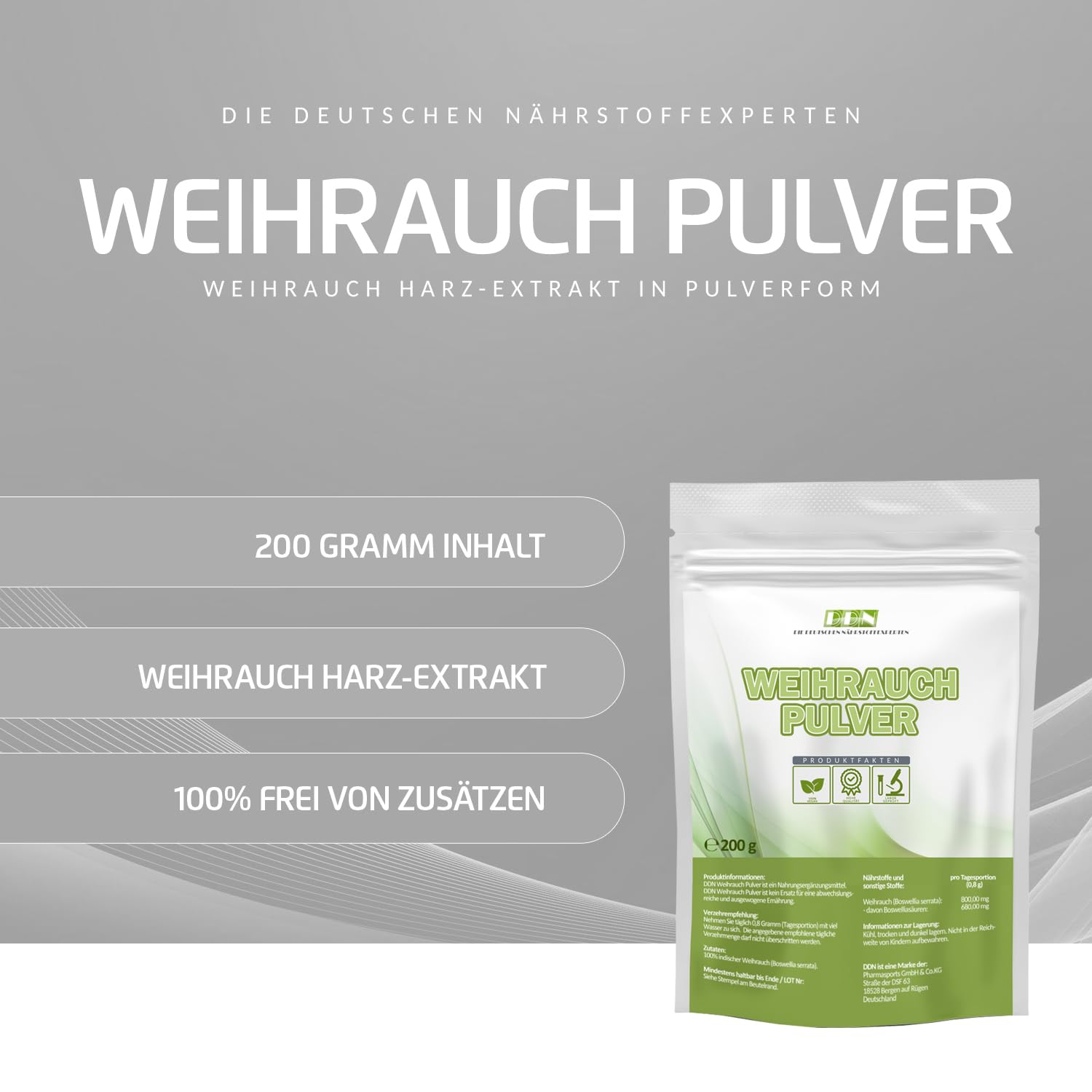 DDN Boswellia serrata Weichrauch Pulver aus Extrakt - 200 g hochkonzentriert, frei von Zusatzstoffen 85% Boswelliasäuren