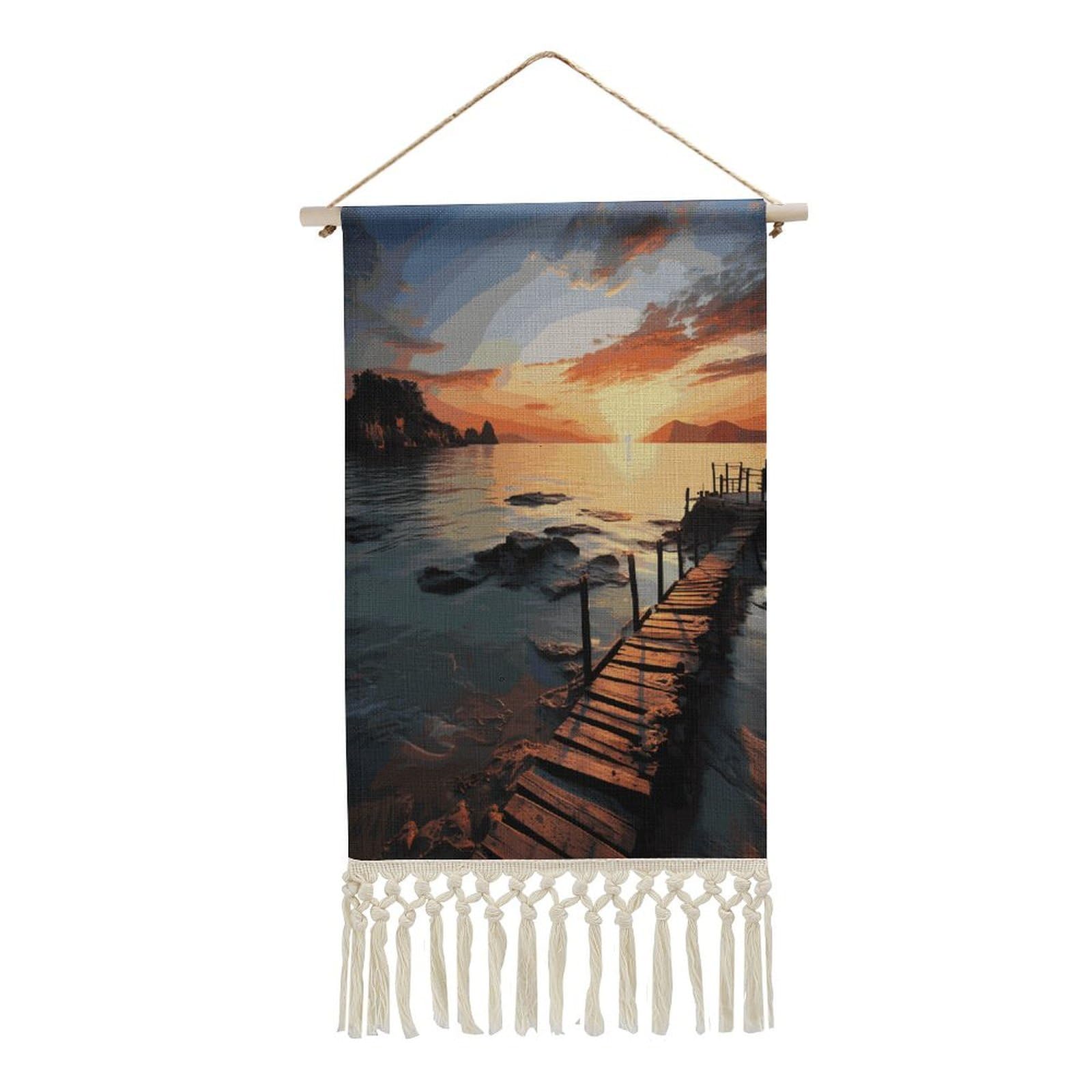 Adfgyerh Style Seascape Sunset Ocean Beach Tapestry With Tassels Cotton And Linen Hanging Posters, Wall Art For Travel Gift, Wall Tapestry For Office Home Decor Bedroom Living Room Decor