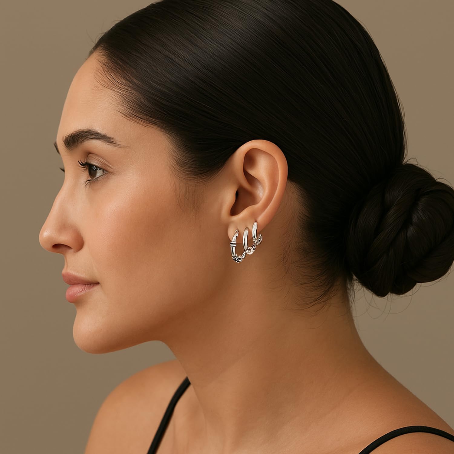 LeCalla 925 Sterling Silver Endless Bali Hoop Earrings For Women | Balinese Tribal Ball Bead Small Two-Tone Endless SET Bali Hoop Earrings | Twist Piercing Cartilage Nose Lips Teen Women Men