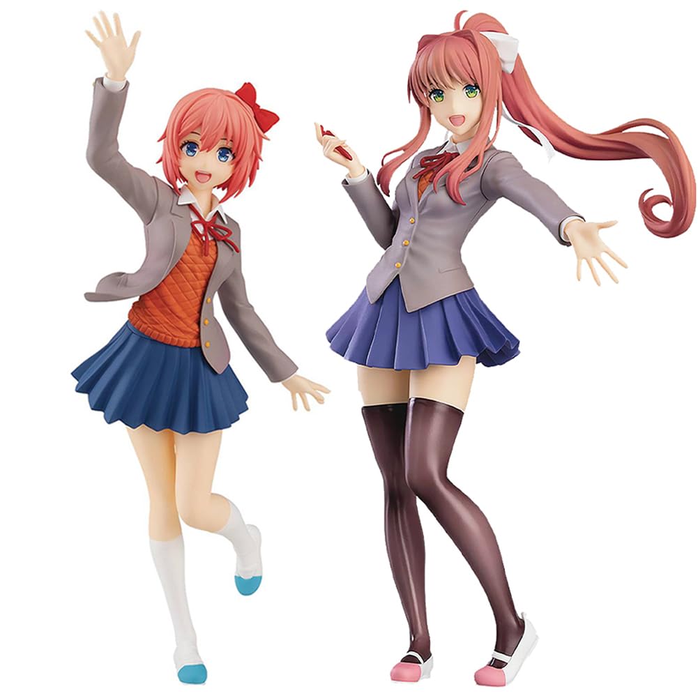 Anjinguang 2PCS/Set Sayorii & Monika Action Figure Anime Girl Statue PVC School Uniform Style Standing Pose Model Desktop Decoration Collectible for Fans