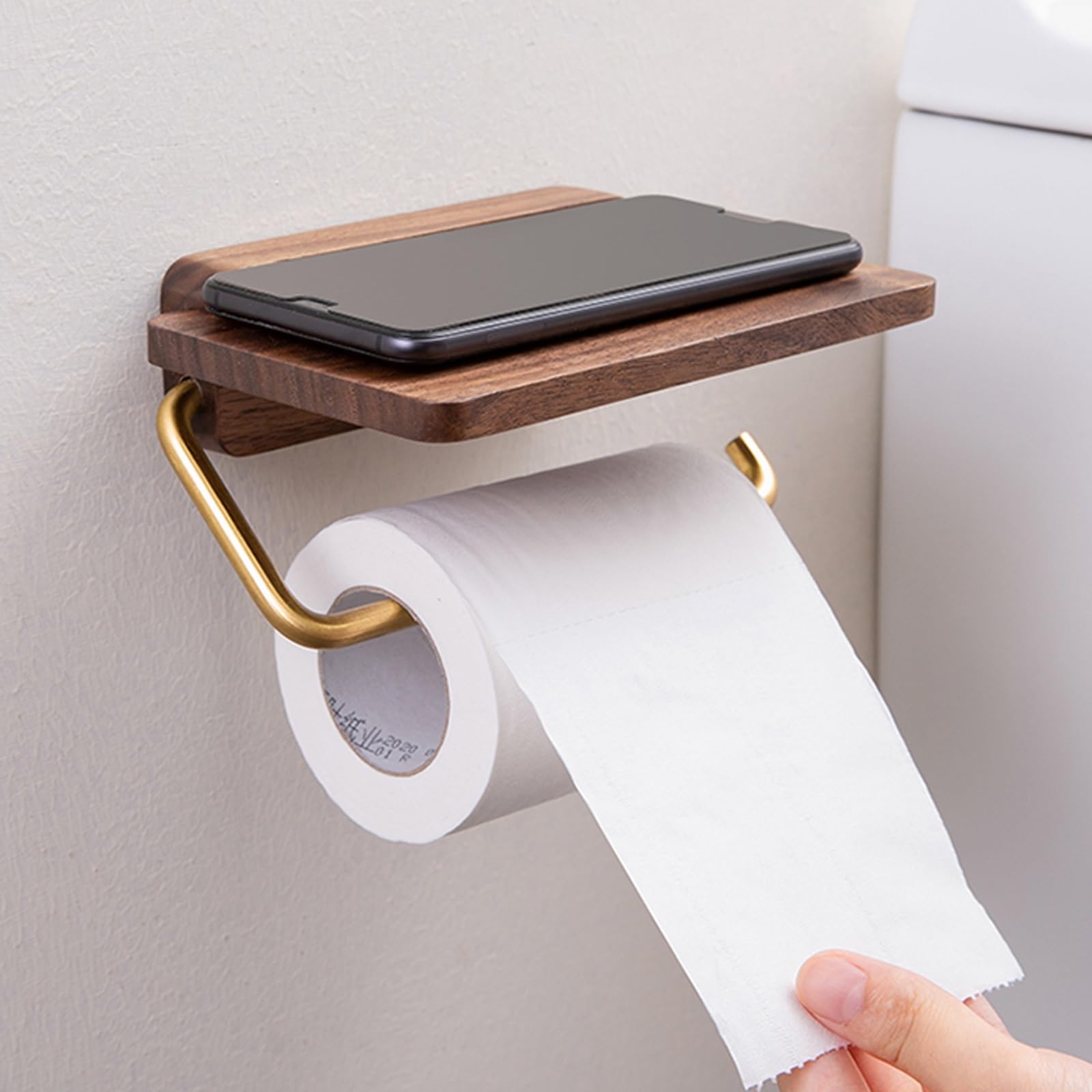 Porta Rotoli di Carta Igienica in Legno - Porta Carta Igienica - Portarotolo in Legno Carta Igienica Adesiva - Porta Rotolo Carta Igienica - Accessori Bagno Senza Trapano(Double Roll)