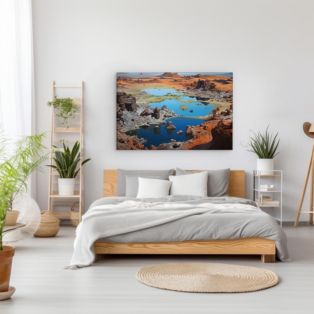 Canvas for Living room. Desert Oasis Serenity: Capturing Tranquility in Oil, 27 x 18 inch Canvas Wall Art - Contemporary Masterpieces - Modern Home Decor