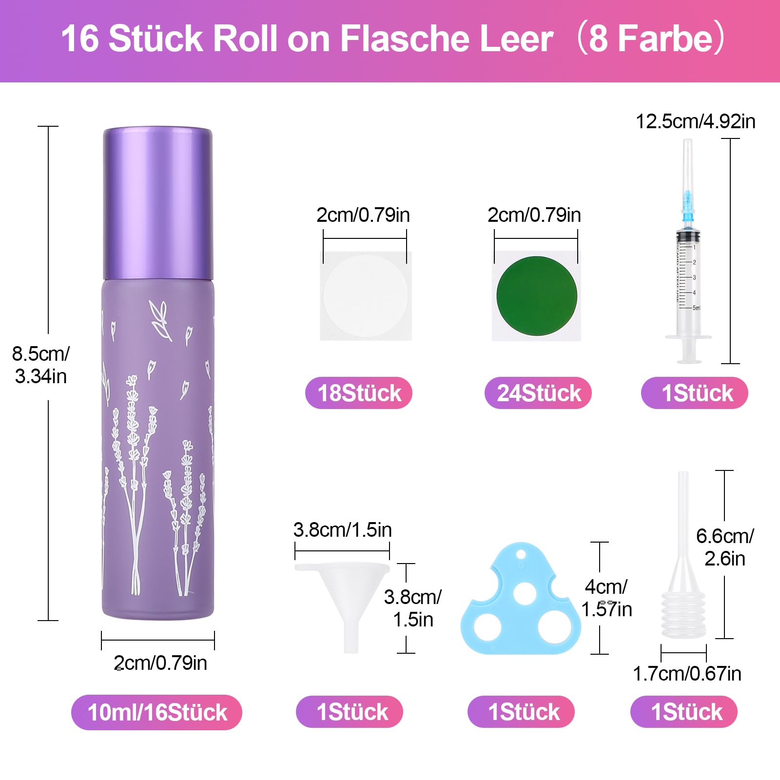 MirraSwit 16Pcs 10ml Rollerball Bottles, Glass Essential Oils Roller Bottles, 8 Color Roll with Stainless Steel Ball - Image 2