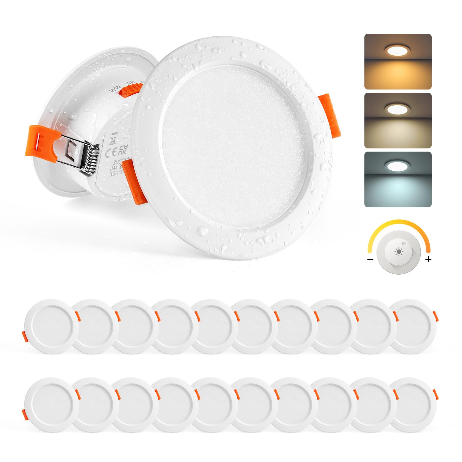 Sanyoung Faretti LED da Incasso per Cartongesso Dimmerabile 5W, Set di 20 | Foro 65-80mm, Luce Caldo Luce Naturale Luce Freddo, 380LM, Impermeabile IP44, Faretto LED 220V per Bagno