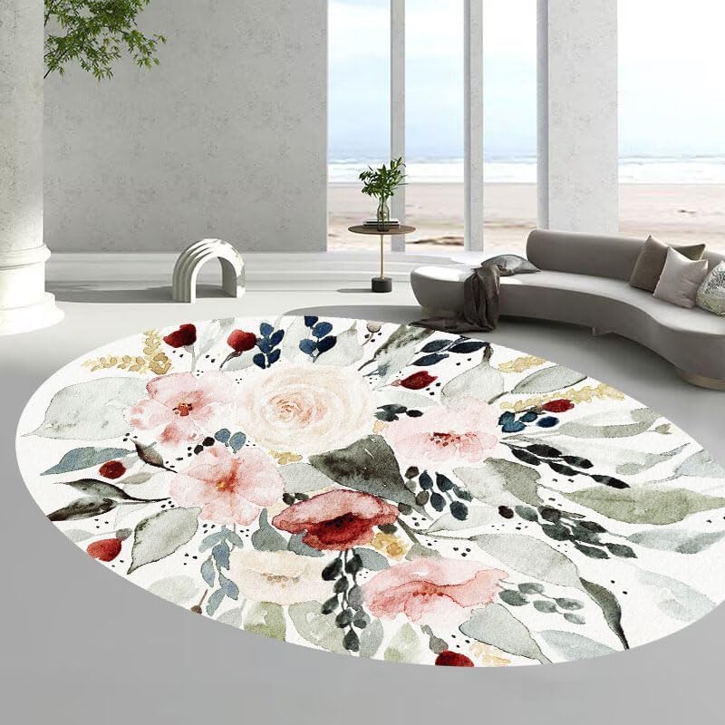 Alfombras ovaladas para proteger el suelo del comedor con diseño floral rosa moderno