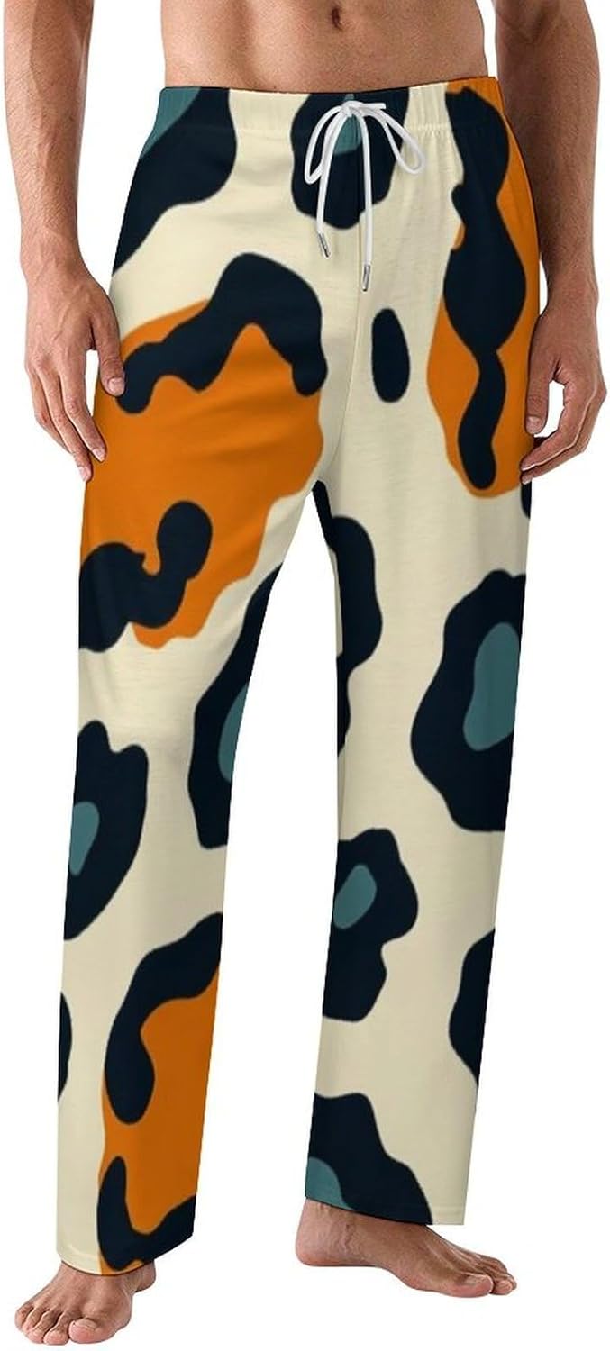 Leopard Print Mens Pajama Pants Bottoms Sleep Lounge Sleepwear Trousers with Pockets
