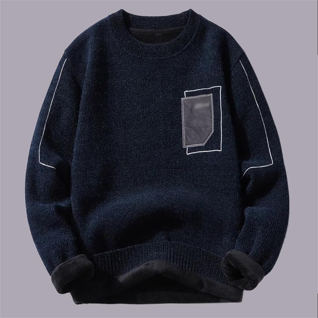 Gerrit メンズセーター、暖かく豪華な下着、セーター、ラウンドネック、ボトムニットセーター、メンズ (Color : A, Si