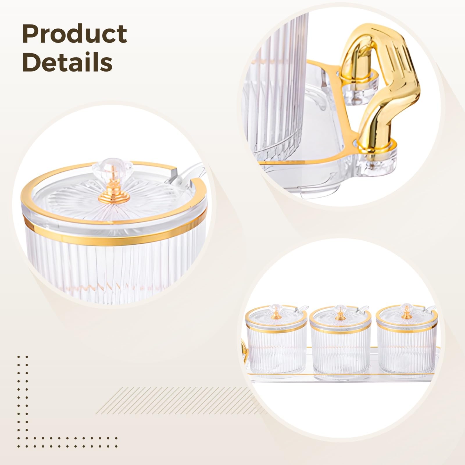 Ensemble organisateur d'assaisonnements de cuisine, 3 pots à épices avec couvercles, cuillères et plateau de service, boîtes à condiments en plastique transparent, pour sel, paprika, sucre