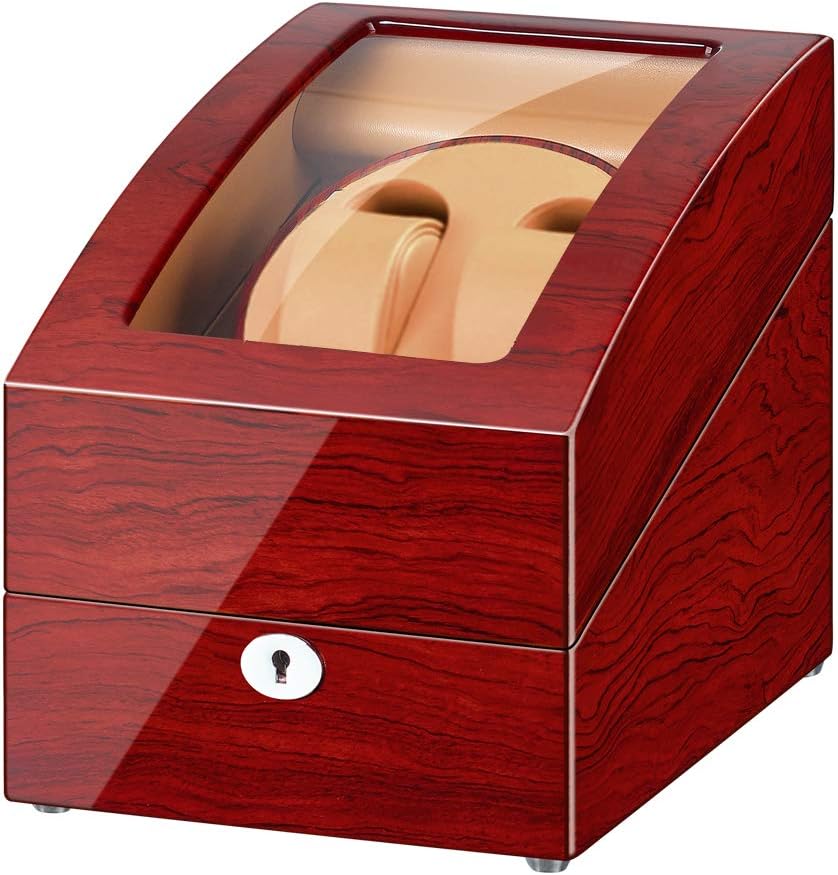 Automatic Double Watch Winder 2+3 - Watch Winder Box with Quiet Mabuchi Motor and Dual Power Supply - Luxury Wooden Storage Display Case