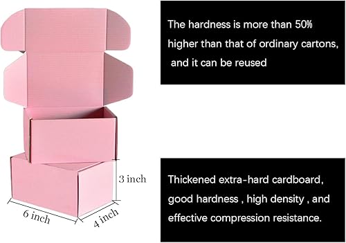 Miniatura 3 de Cajas de envío pequeñas de 6 x 4 x 3  20 paquetes (10 negro + 10 rosa), cajas para mudanzas, cajas de cartón corrugado para envío, embalaje, regalos