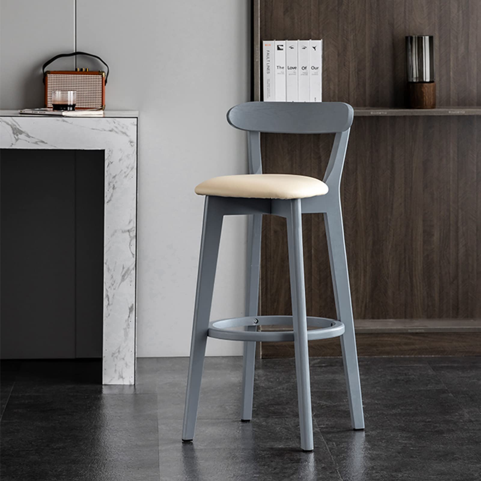 Amazon.co.jp: ダイニングチェアレトロラバーウッドスツール、PUレザー