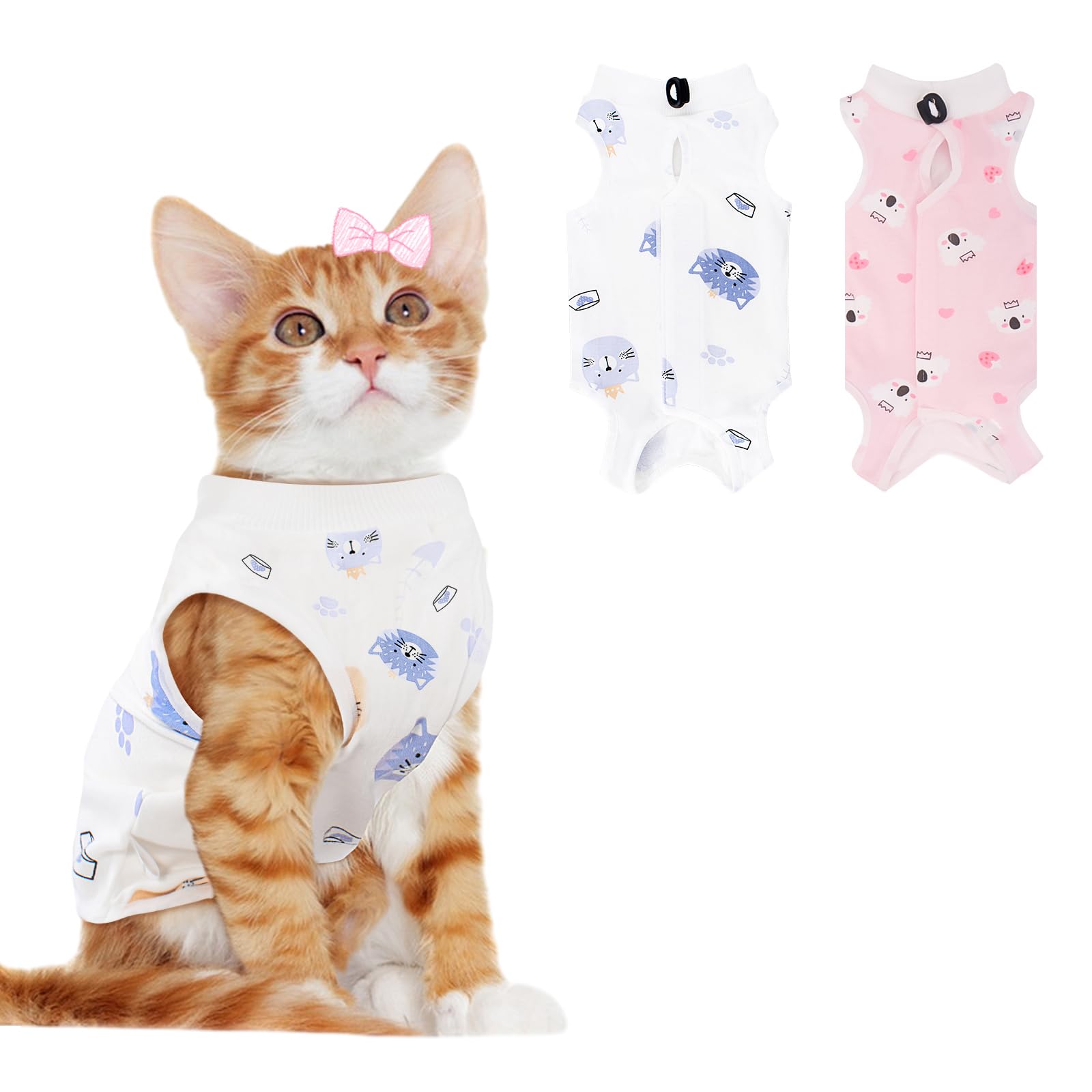 Photo 1 of 2 PCS Cat Recovery Suit Female Cat Onesie for Cats After Surgery Spay Abdominal Wounds, Kitten Recovery Suit Female Breathable E-Collar Alternative Kitten Onesie Anti Licking Large