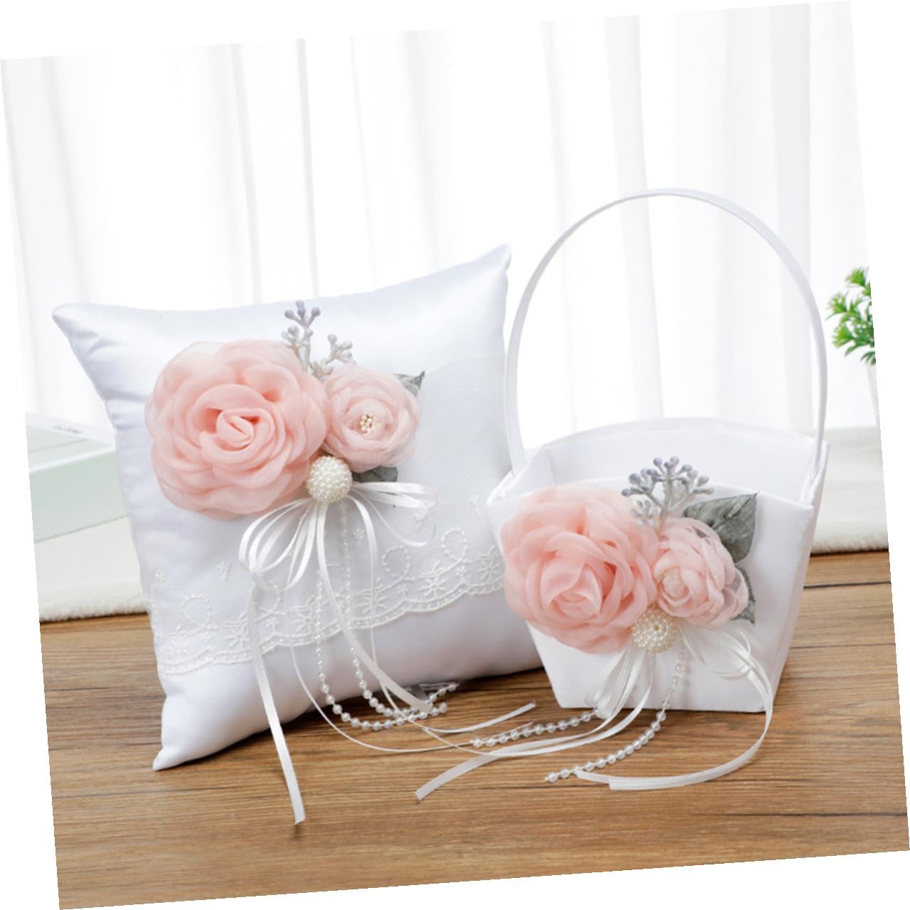 Wedding Handheld Flower Basket Fabric Petal Basket with Handle Portable Storage for Wedding Ceremony and Party Supplies