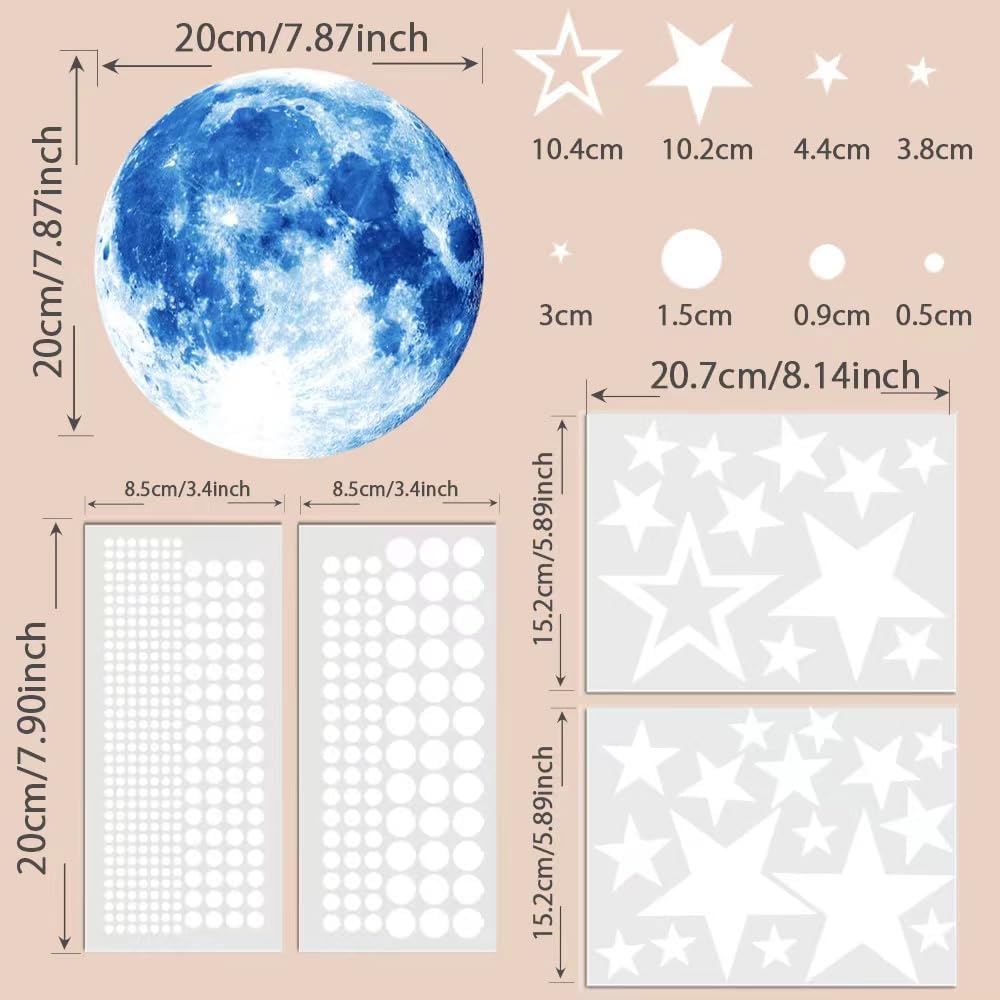Kisstta 300 Stück Kunststoff Leuchtende Sterne Kinderzimmer, 3 * 3cm