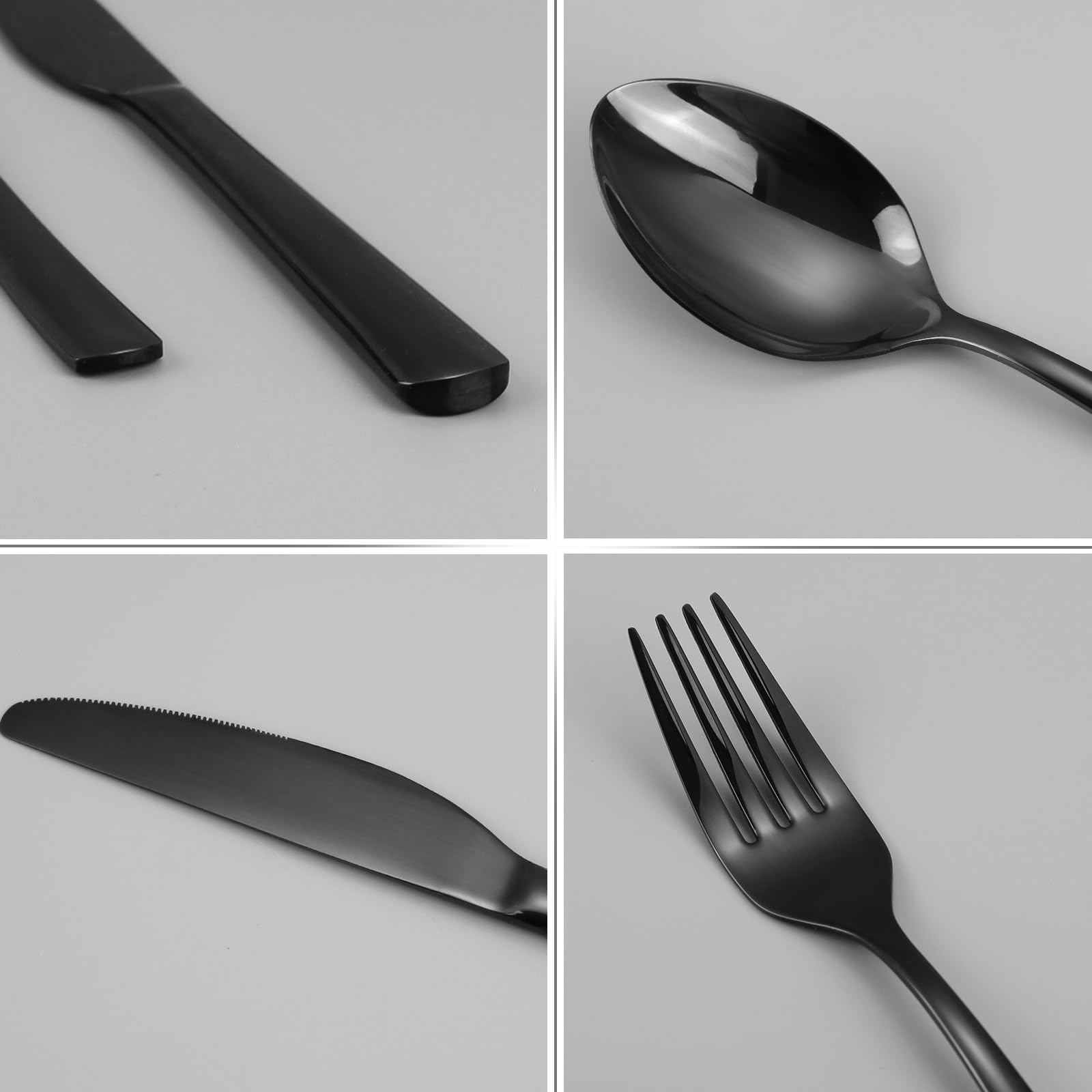 Set di posate per 6 persone, set di posate in acciaio inox, 30 pezzi, nero, con coltello, forchetta, cucchiaio, acciaio inox lucidato a specchio, lavabile in lavastoviglie