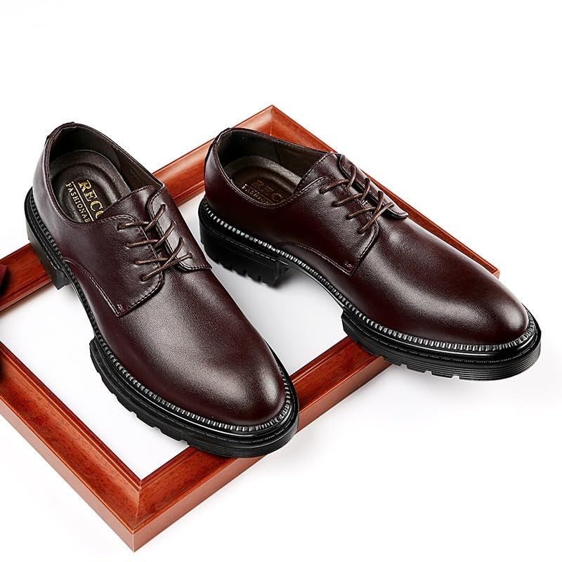 Men's Casual Oxford Fashion Pointed Toe Lace Up Business Tuxedo Shoes Work Office Business Height-Increasing Shoes(Brown,8.5)2