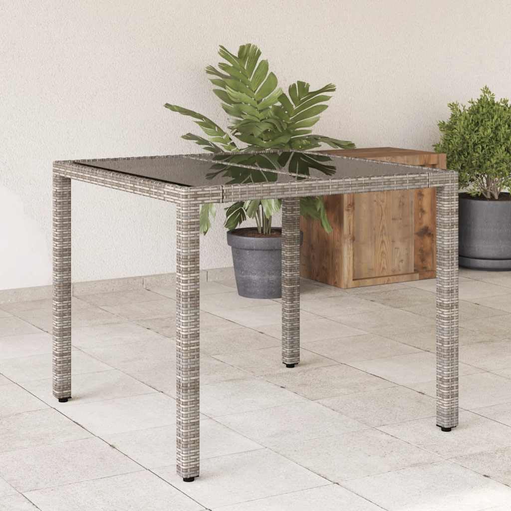 Generisch Gartentisch mit Glasplatte Grau 90x90x75 cm Poly Rattan,Möbel,Gartenmöbel,Gartentische-365526
