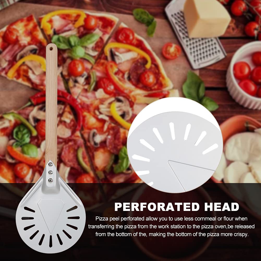 BetterJonny Pizzaschieber Rund, Perforiert – Aluminium Mit Abnehmbarem Holzgriff, 17,8 Cm, Hitzebeständig
