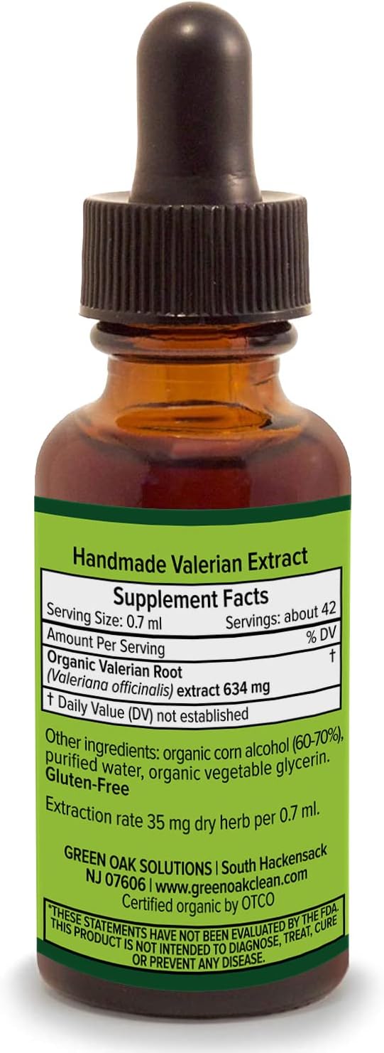 Valerian Root Liquid Extract – USDA Certified Organic Herbal Supplement - Handmade in The USA by Green Oak (1 oz) : Health & Household