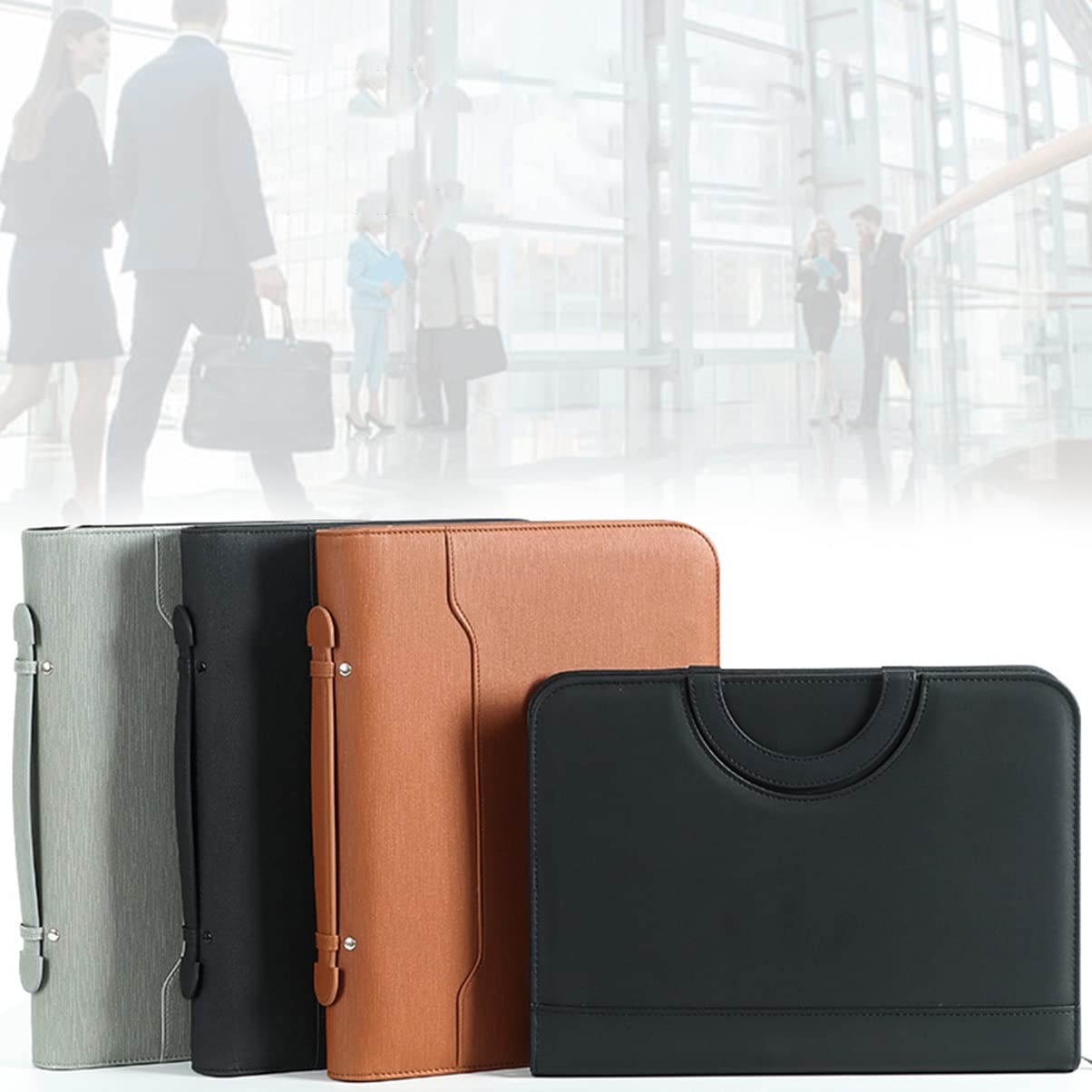 Cartella Portadocumenti A4 Portafoglio Padfolio Portafoglio in Pelle PU vegana con Cerniera e Organizer Aziendale Nascosto per Ufficio Portafoglio con Maniglia Raccoglitore ad Anelli A4