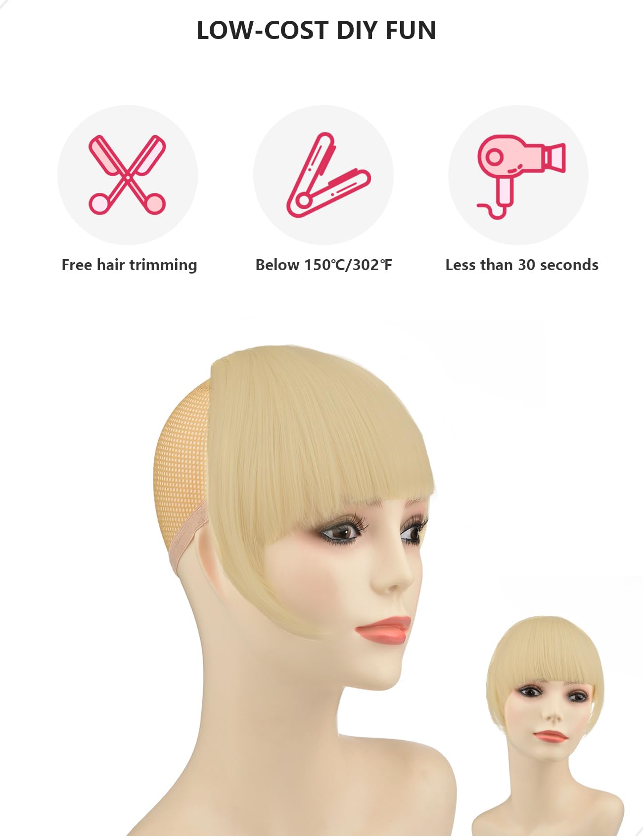 Yamel Bangs Hair Clip in Bangs Hair Extensions Warm Ivory Synthetic Flat Bang with Temples Front Face Fringe Bangs Hair Pieces for Women - Image 4