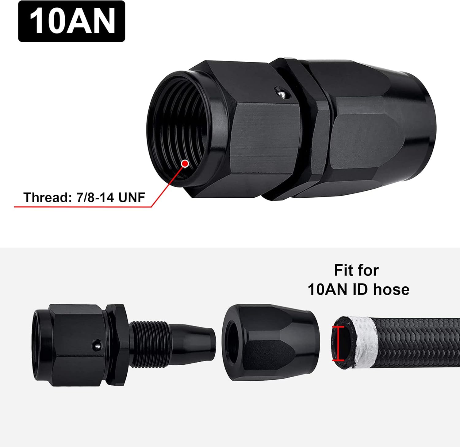 EVIL ENERGY 10AN Nylon Braided CPE Fuel Hose 10FT Black Bundle with 10AN Swivel Hose End Fitting Straight Black