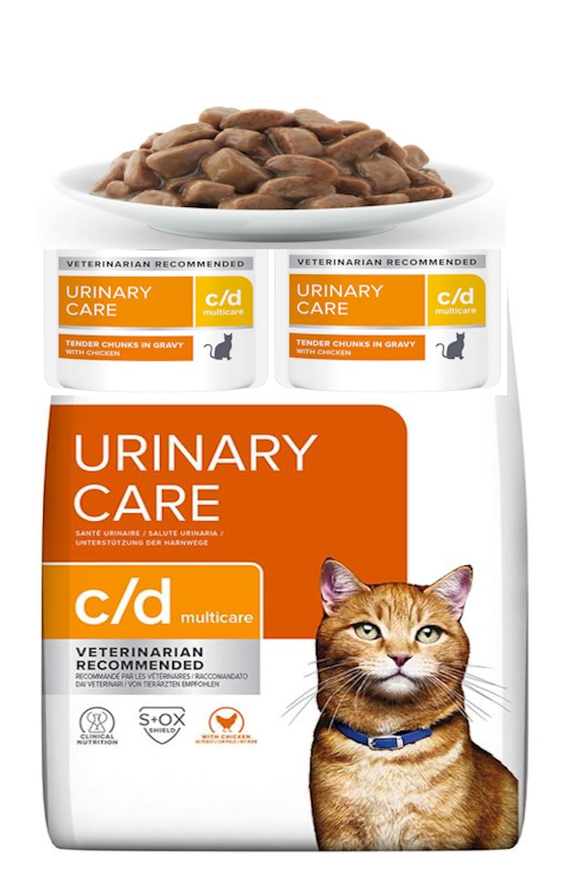 1x Hill CD Urinary Care Dry Cat Food Chicken 1.5kg + 2 x Urinary Care Tender Chunks in Gravy Chicken Pouch 85g. | Pack of 3