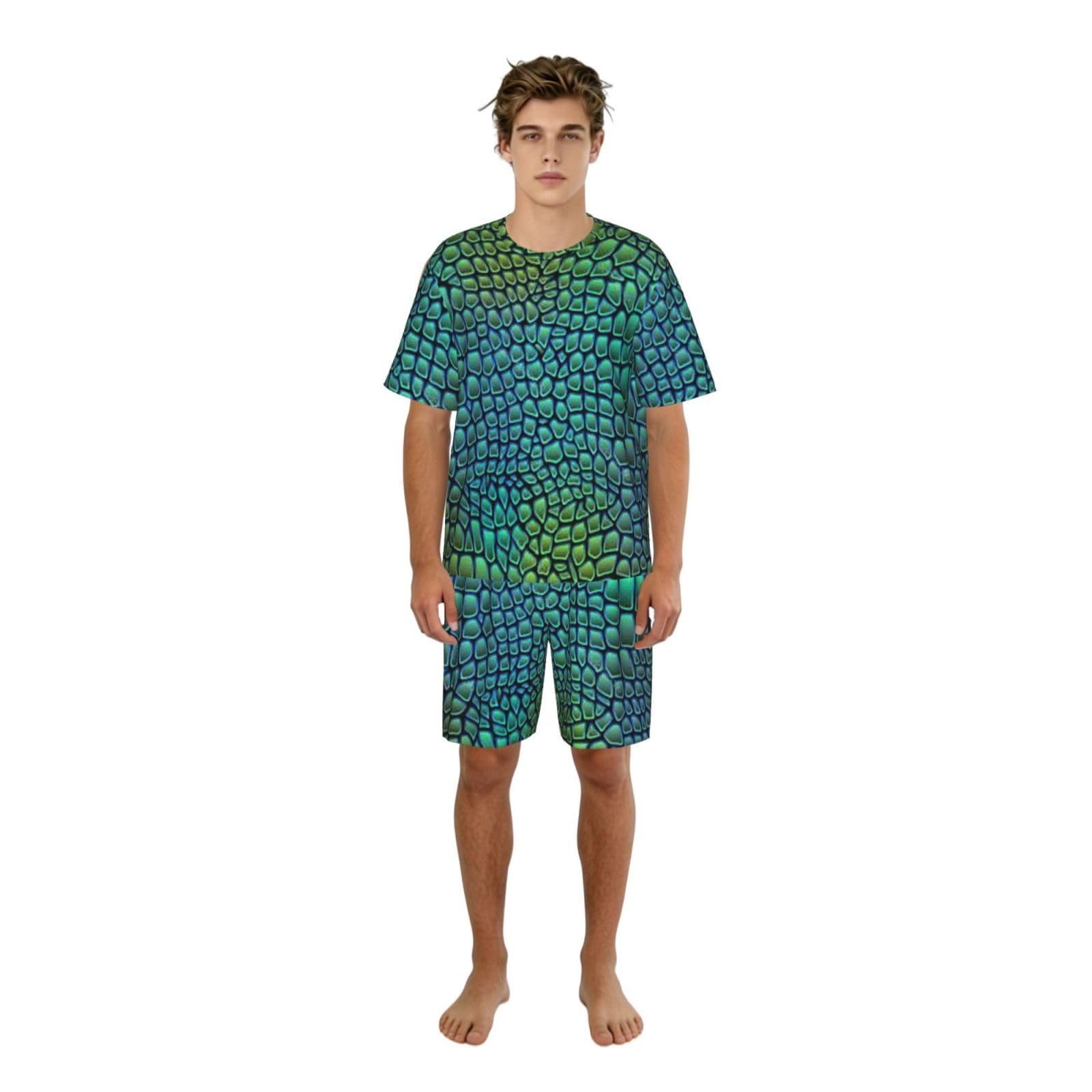 Alligator Skin Print Uomo Manica Corta Pigiama Set Pigiameria Leggero Traspirante Morbido Homewear 2 Pezzi