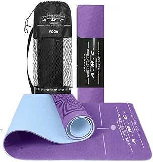 A.M.C. Tappetino Yoga in TPE Ecologioco con Doppio Strato Antiscivolo Alta Densità Materassino Tappeto Allenamento Fitness Aerobica Palestra Ginnastica Dimensione 180 x 61 cm con Custodia