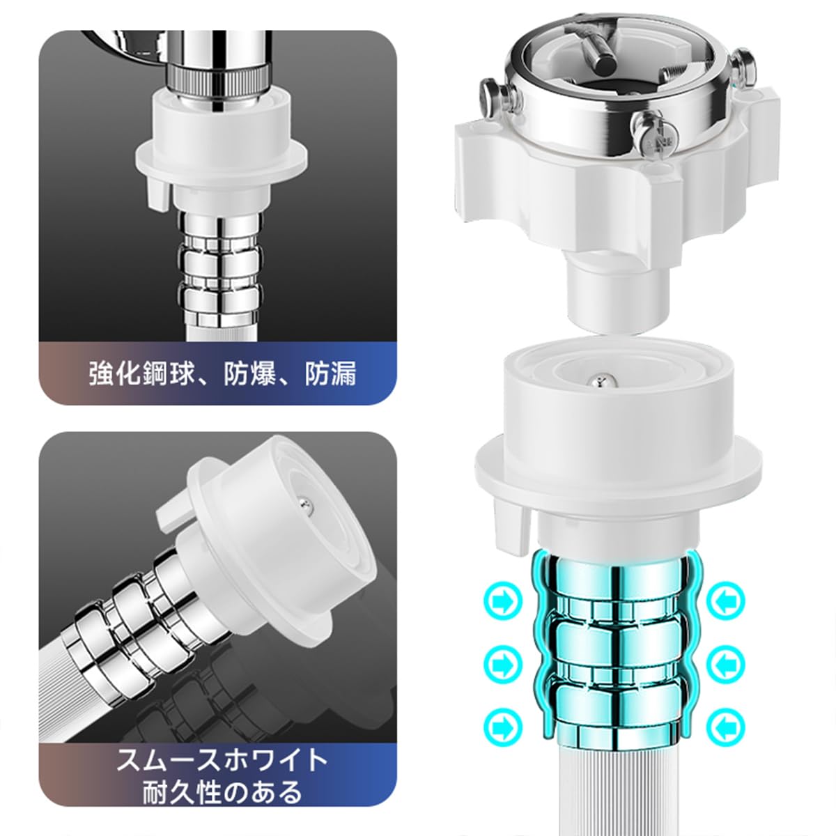洗濯機 給水ホース ホース 給水管 全自動用 給水用 元口付き 長さ1m 交換用 互換 アダプター 水栓 接続ホース ねじれ防止 ゴム 汎用 洗濯機用 4分 蛇口コネクタ 交換簡単 取付簡単 漏水防止 水漏れ防止 折れにくい ワンタッチ接続 抜け防止 ナノバブル延長管 - 4