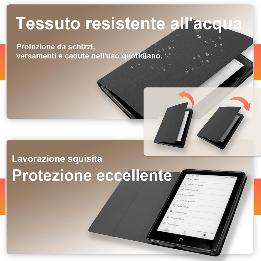 Veidoo - Lettore eBook da 6 pollici con grande schermo E-Ink, 32GB ROM, 758 x 1024, 212 DPI, SMARTlight regolabile, lettore E-book Android, altoparlante integrato, tablet E-Ink con WiFi e cover (Nero)