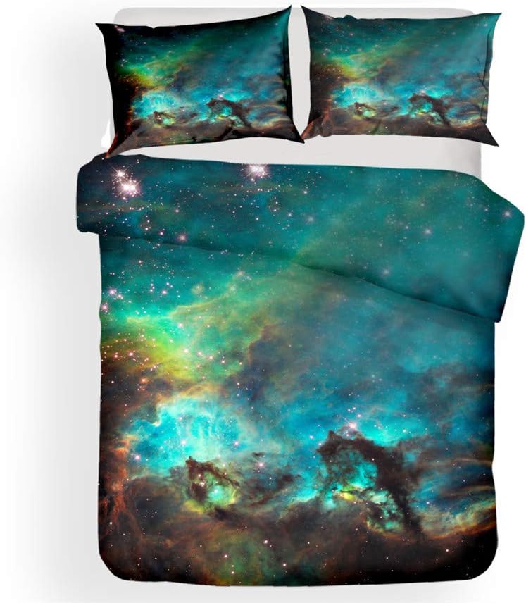 ADGAI 3D Starry Sky Duvet Cover Set Allergy Prevent Universe Moon Bedding Set 3 Piece Duvet Quilt and Pillow Cover for Kids, Boys, Girls,E,Single