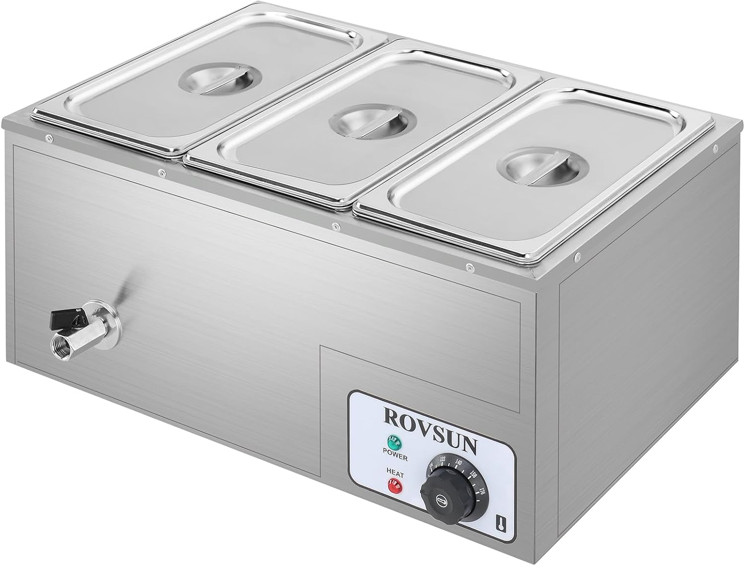 ROVSUN 21QT Electric Commercial Food Warmer, 3-Pan Steam Table Countertop, 6.9 QT/Pan Stainless Steel Bain Marie Buffet with Temperature Control & Lid for Parties, Catering, Restaurants 110V