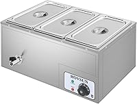 Vista 12 de ROVSUN 21QT Calentador de Alimentos Eléctrico Comercial, Mesa de Vapor de Bandeja Completa Acero Inoxidable Bain Marie para Mostrador de Buffet