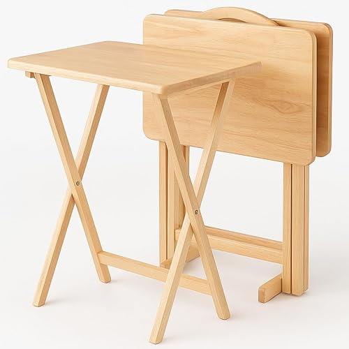 Ergode Wood Cade - Juego de mesa de aperitivos de 2 piezas, elegantes mesas plegables, base duradera con marco en X, práctico soporte vertical,