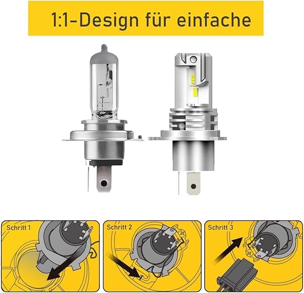 MGCOKINILY Halogen Auto Lampen H4, 500% Helligkeit als Halogenlampen 6000K Kaltes Weiß,1:1 Mini-Größe, 2 Stück - 2