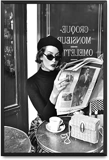 Canvas Painting Posters Wall Art Picture Prints Italian Woman Reading Newspaper Print Luxury Fashion Poster Black And White Vintage Photography Hypebeast Room Decor Kitchen Bar Dining Room Wall Decoration 16x24inch