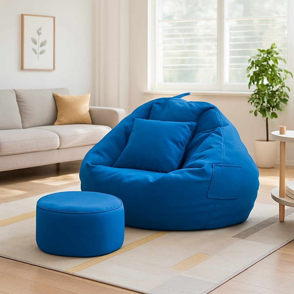 Bean Bag with Footrest & Cushion | XXXXXL Size Premium Leatherette Bean Bag for Gaming, Living Room & Bedroom Comfort (5XL - Blue)-image-38