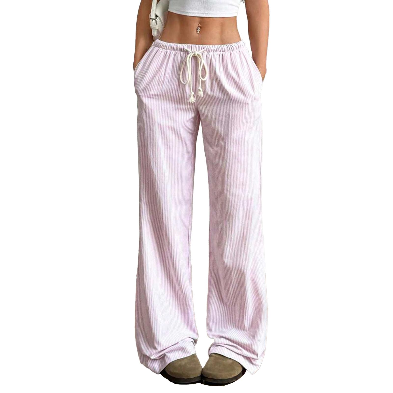 Womens Drawstring Straight Leg Baggy Pants with Pocket Casual Flowy Sweatpants Fall Fashion Clothing