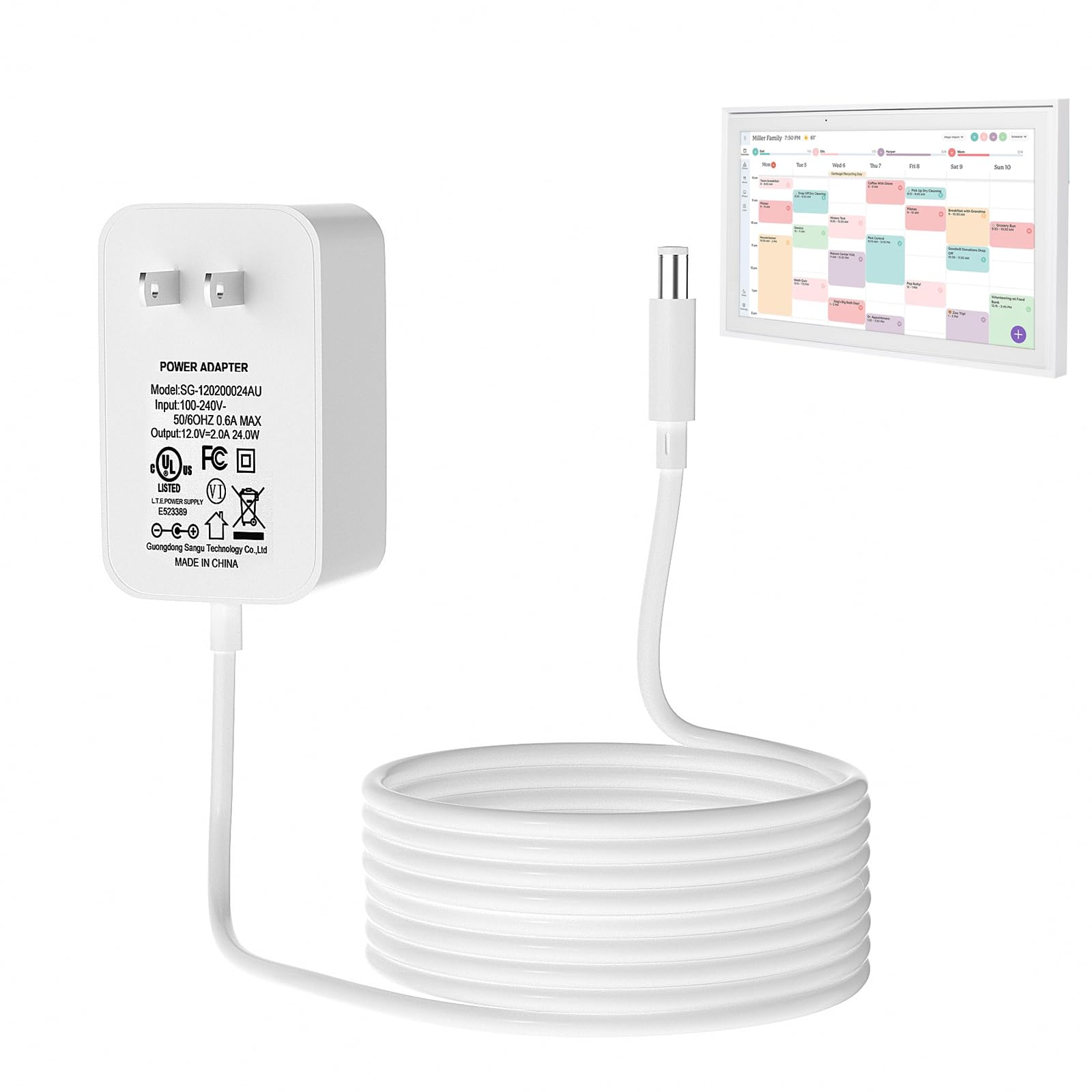 Photo 1 of 12V Power Cord for Skylight Calendar Compatible with Skylight Calendar 15 Inch Power Adapter Charger